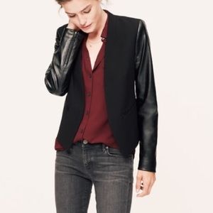 Blazer with faux leather sleeves